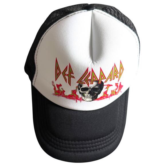 Def Leppard Flaming Skull Logo SnapBack Trucker Hat Mens OS - Grunge Rock Casual - Picture 3 of 10